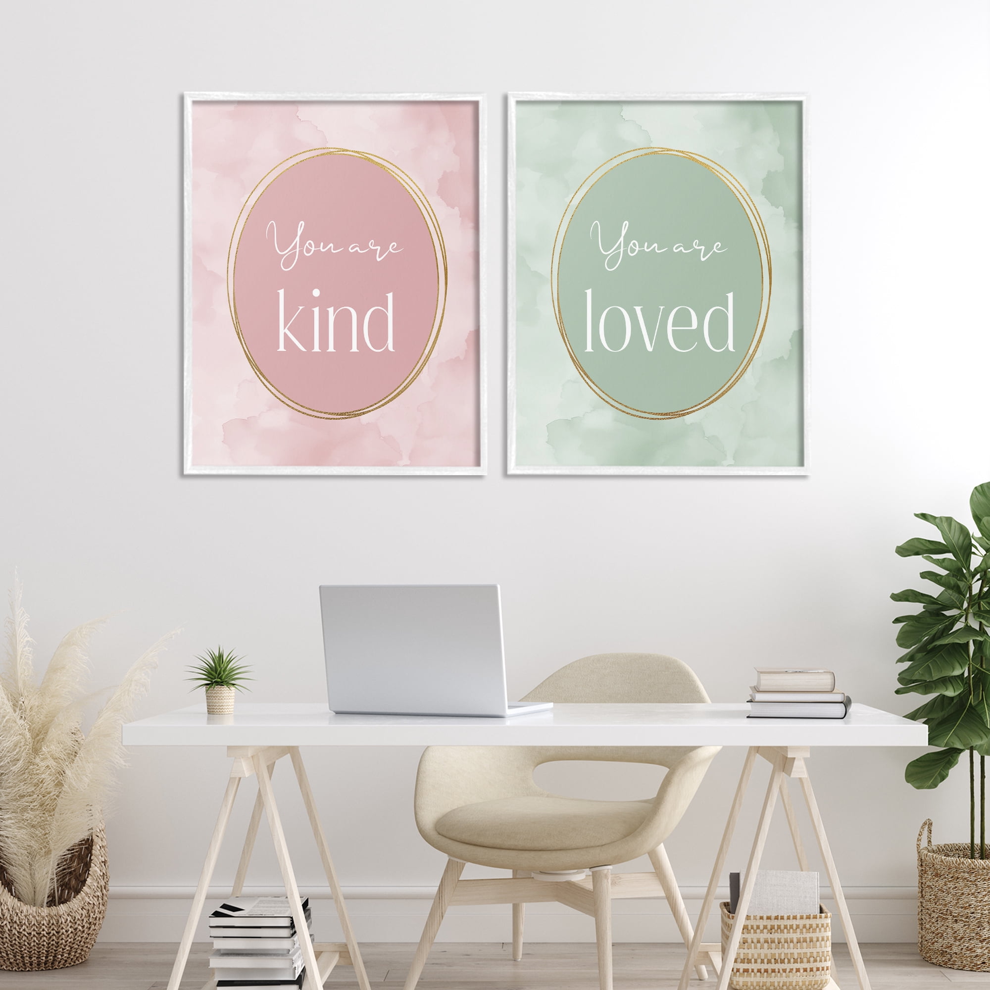 Stupell Industries Pastel Golden Affirmations 2 Piece White Framed Giclee Art Set, design by Christine Simpson Art