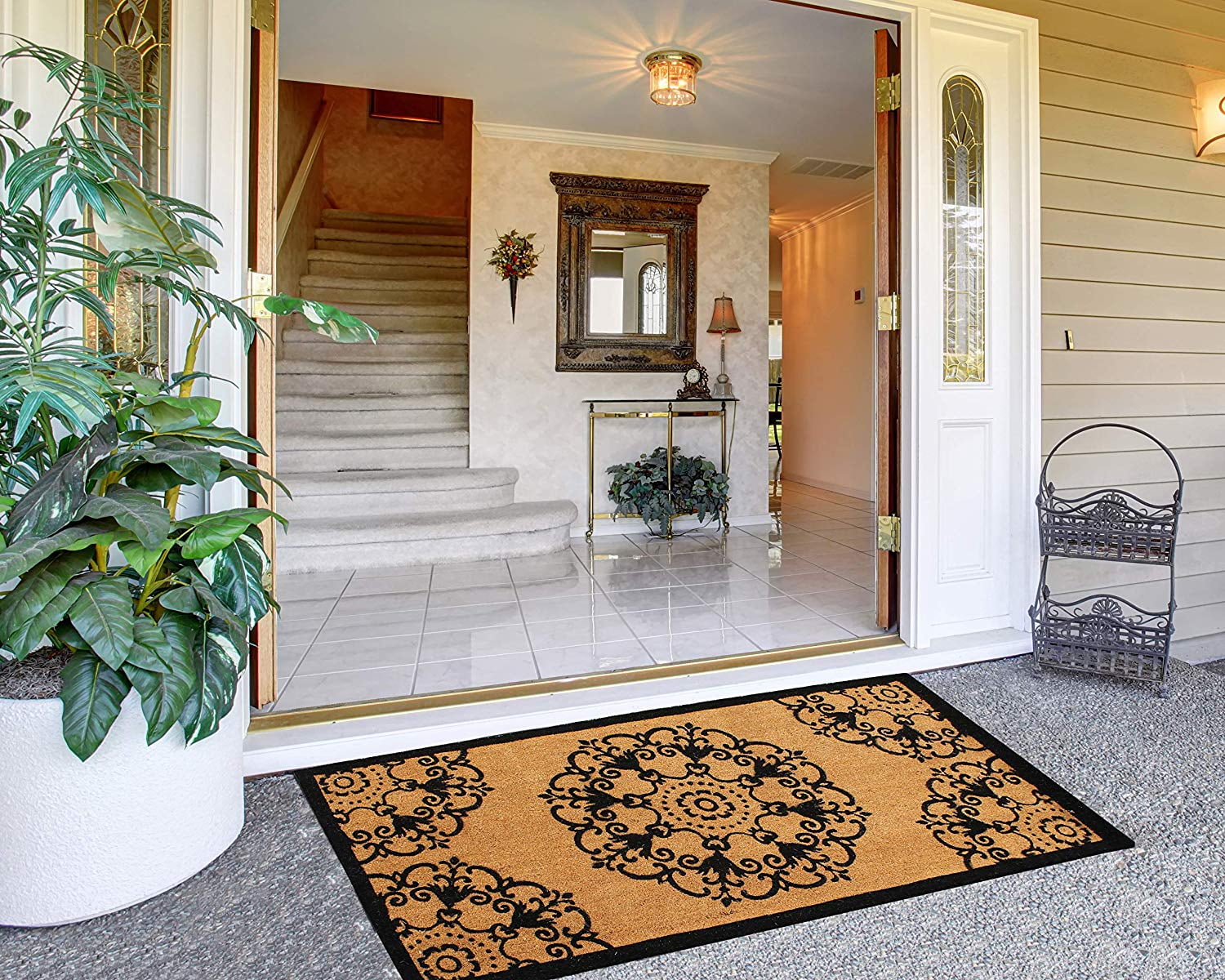 A1HC First Impression Handcrafted Coir Doormat for Outdoor Double Door Entrance, Heavy-Duty Large Front Door Mat, Long-Lasting - 36" x 72"