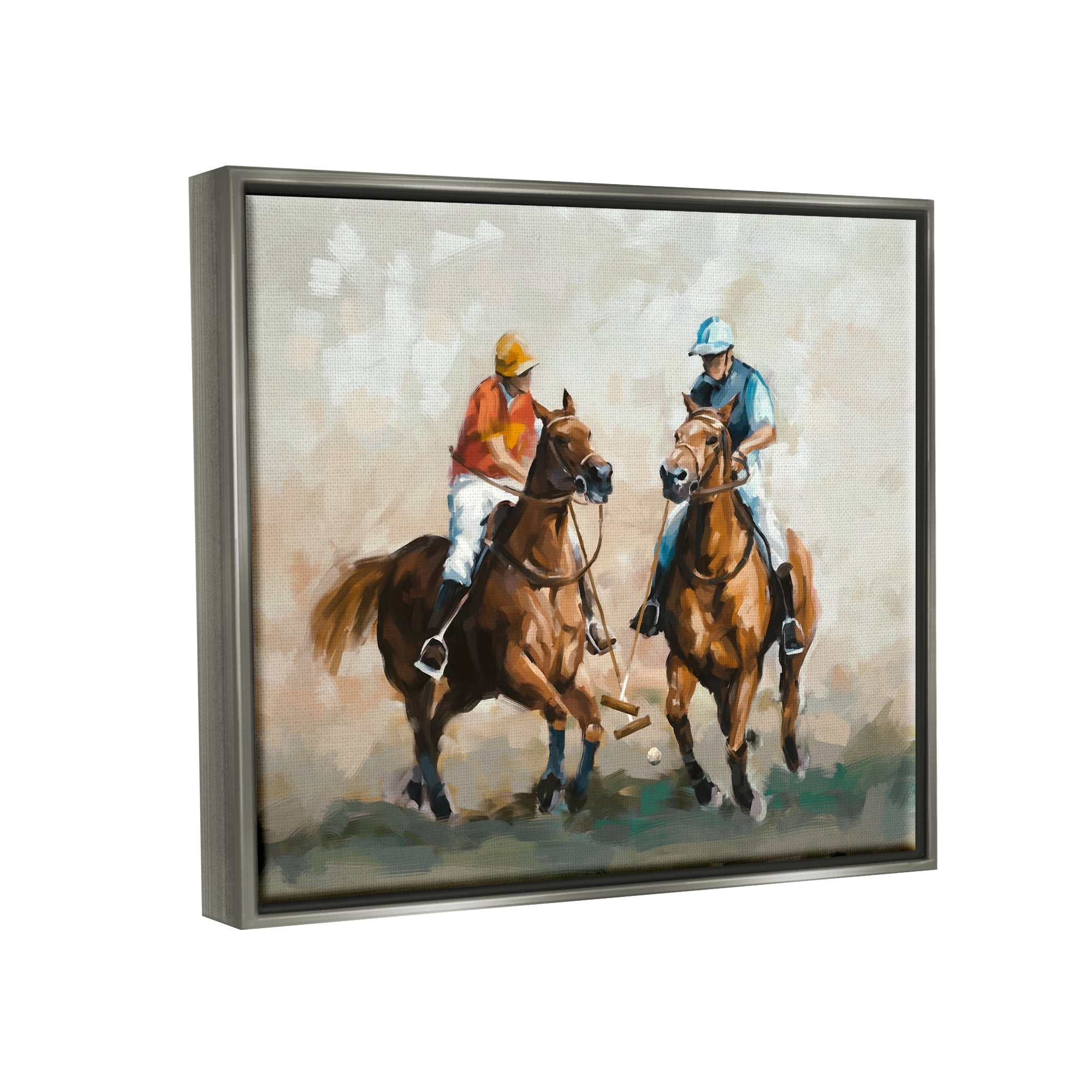 Stupell Industries Equestrian Polo Players Animals & Insects Painting Gray Floater Framed Art Print Wall Art, 21 x 17