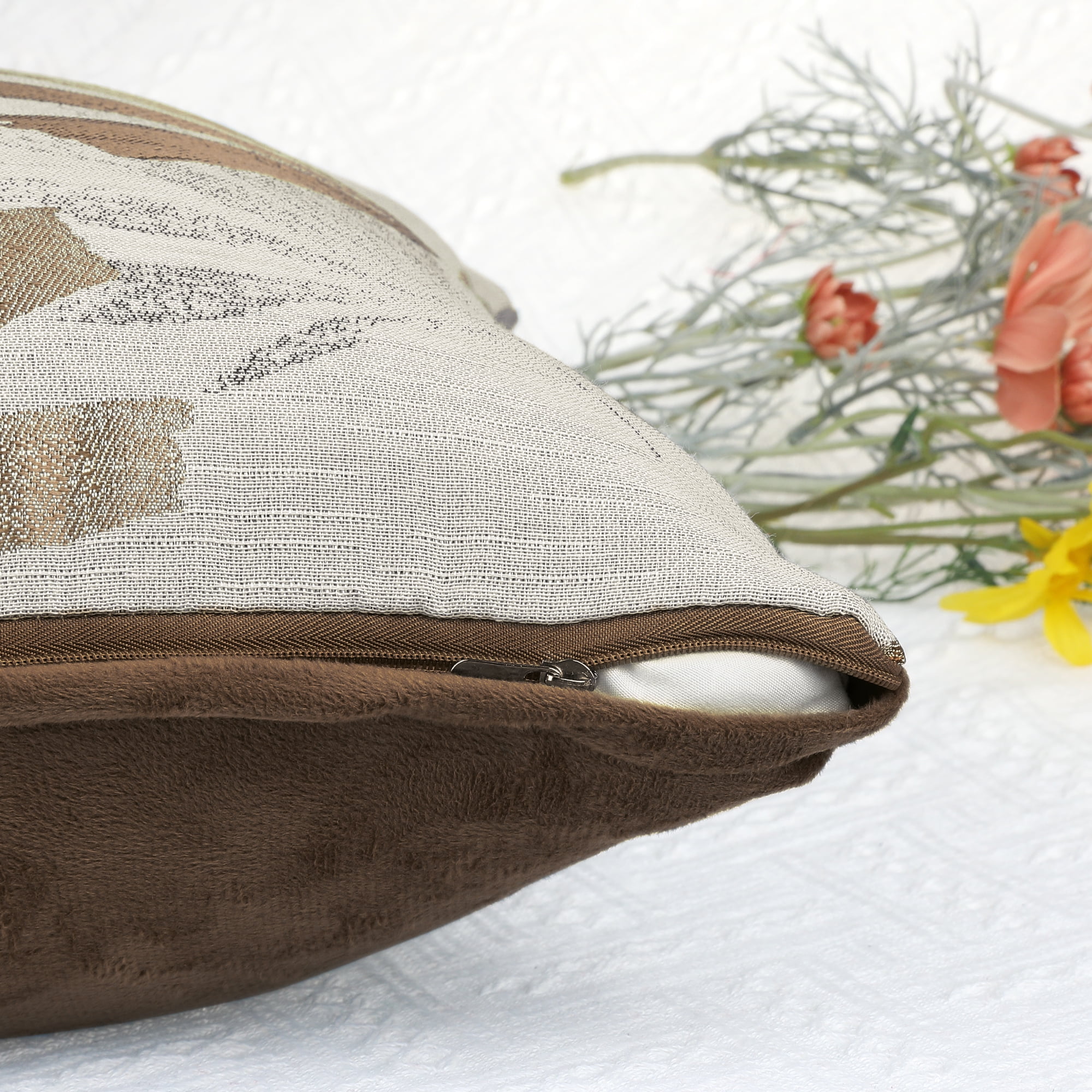 Unique Bargains 4 Pcs Leaf Pattern Cushion Cases Decorative Throw Pillow Covers Brown/Blue 18" x 18"