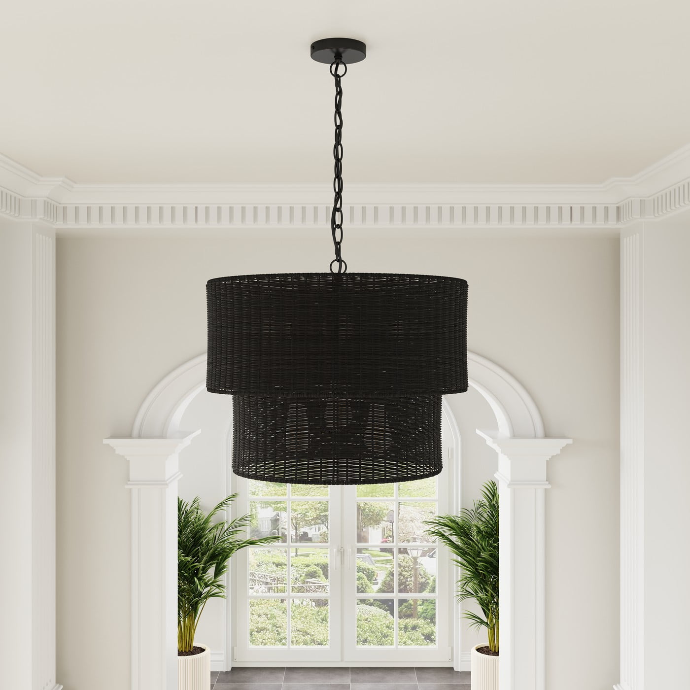 Aiwen Black 2-Tier Wicker Chandelier Rustic Pendant Light Fixture for Bedroom Foyer Kitchen Hallway