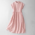 thumbnail image 3 of YuXingFu Womens 100% Cotton Dresses Maxi Crew Neck Plus Size Womens Dress Short Sleeve Solid Color Long Casual Summer Pink M, 3 of 7