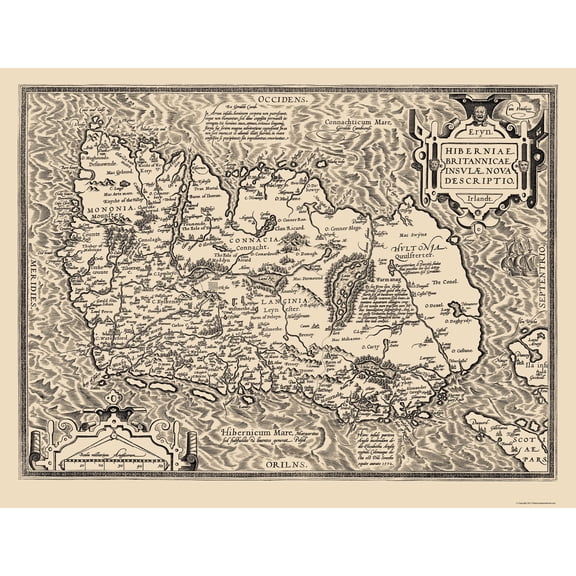 Historic Map - Ireland - Ortelius 1598 - 23 x 30.05 - Vintage Wall Art