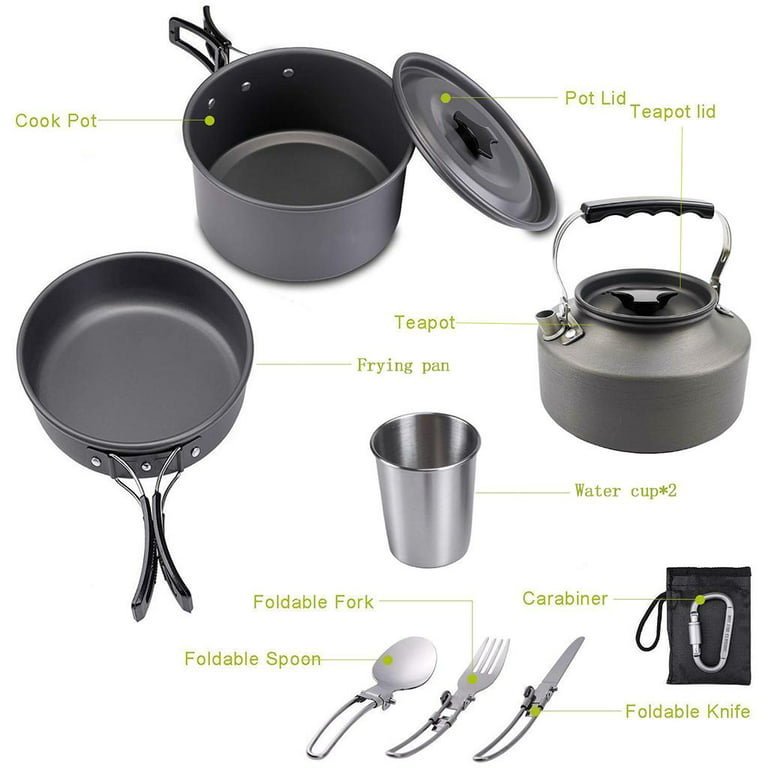 Stainless Steel Camping Cookware Mess Kit Non-Stick Pot Pan Set Lightweight  Pots And Pans Set
