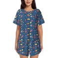 thumbnail image 1 of Balery Cosmos Rockets Conjunto de Pijama para Mujer con Estampado, Dos Piezas de Manga Corta y Shorts, Ropa de Dormir Suave con Cuello Redondo y Bolsillos-Large, 1 of 6
