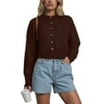 thumbnail image 6 of idosla Cropped Cardigan Bolero Shrug for Women, Button Down Long Sleeve Knit Sweater for Dresses,for Jeans (Brown, L), 6 of 6