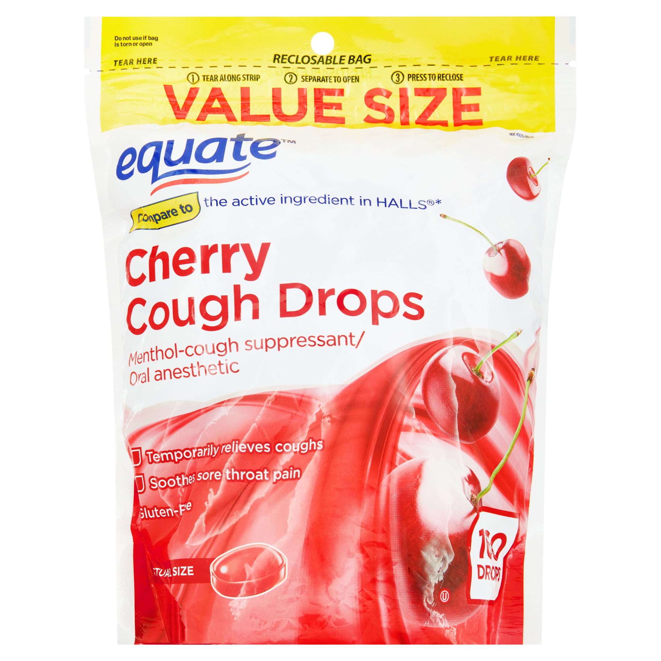 Equate Value Size Cherry Cough Drops with Menthol, 160 Count