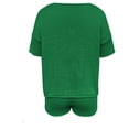thumbnail image 6 of Women's 2 Piece Shorts Sets Knitted Short Sleeve Crewneck Top and Shorts Soft Summer Lounge Casual Clothing (XL, Green), 6 of 7