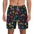 thumbnail image 2 of Goofa Colorful Palms Printed Men's Swim Trunks Board Shorts Quick Dry Mens Swimming Trunks with Compression Liner,Breathable Fit Hawaii Beach Shorts-Large, 2 of 8