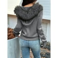 thumbnail image 6 of Women'S Zip Up Cardigan Sweater Cable Faux Fur Hoodies Long Sleeve Jacket Knit Outfits Y2K Grey XL, 6 of 9