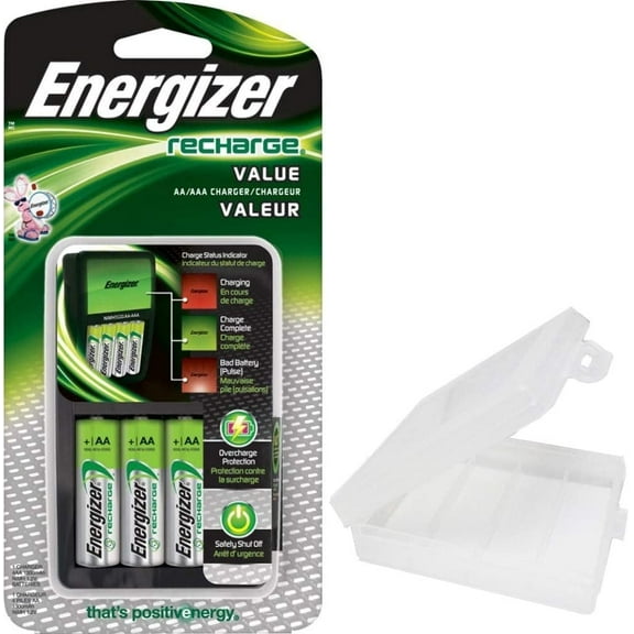 Energizer Rechargeable AA and AAA Battery Charger Includes 4 AA NiMH 1300mAh Rechargeable Batteries with Battery Case