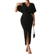 thumbnail image 3 of Vestido de Cóctel para Mujer, con Efecto Metalizado, Cruzado, Color Liso, Escote en V, Plisado, Abertura Alta, Corta, Midi, Negro, Talla S, 3 of 9