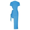 thumbnail image 4 of Sakmal Bodycon Summer Dresses Opening Sexy Solid Short Sleeve Blue Comfort Fit Long Sheath Dress, 4 of 5