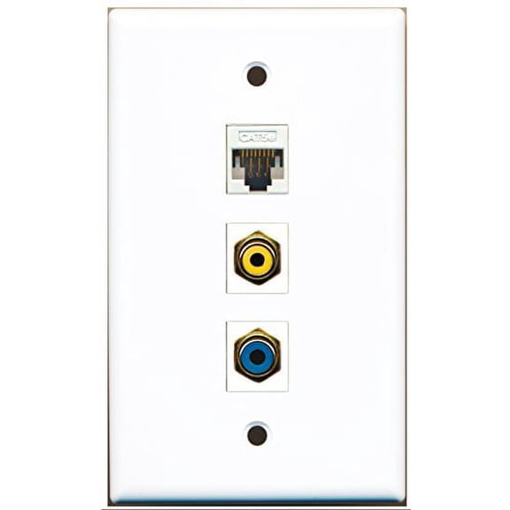 RiteAV - 1 Port RCA Yellow and 1 Port RCA Blue and 1 Port Cat5e Ethernet White Wall Plate