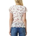 thumbnail image 3 of INSPIRE CHIC Women's Wrap Tops Floral Print V Neck Short Sleeve Tie Waist Peplum Blouses XL White, 3 of 6
