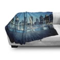 thumbnail image 3 of Cityscape Soft Flannel Fleece Throw Blanket, Big City Night Panorama from a Balcony with Skyscrapers, Cozy Plush for Indoor and Outdoor Use, 60" x 80", Pale Yellow Night Blue, by Ambesonne, 3 of 6