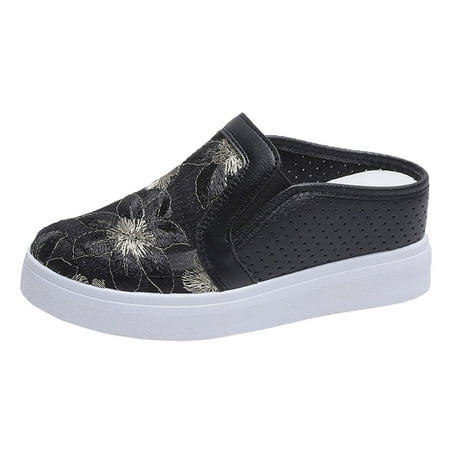 

QYZEU Cat Slippers Women Casual Dress Shoes for Women Low Heel Casual Women S Non Slip Flowers Solid Color Slip On Thick Sole Breathable Work Single Shoes Slippers