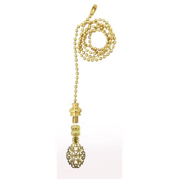 Royal Designs Fan Pull Chain with Oval Filigree Finial – Polished Brass