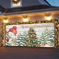 thumbnail image 3 of Fsddascl 7 x 16 Ft Christmas Garage Door Cover, Retro Snowman Christmas Large Garage Door Banner, Vintage Xmas Tree Snowflake Hanging Garage Mural Background for Indoor Outdoor Xmas Party Supplies, 3 of 9