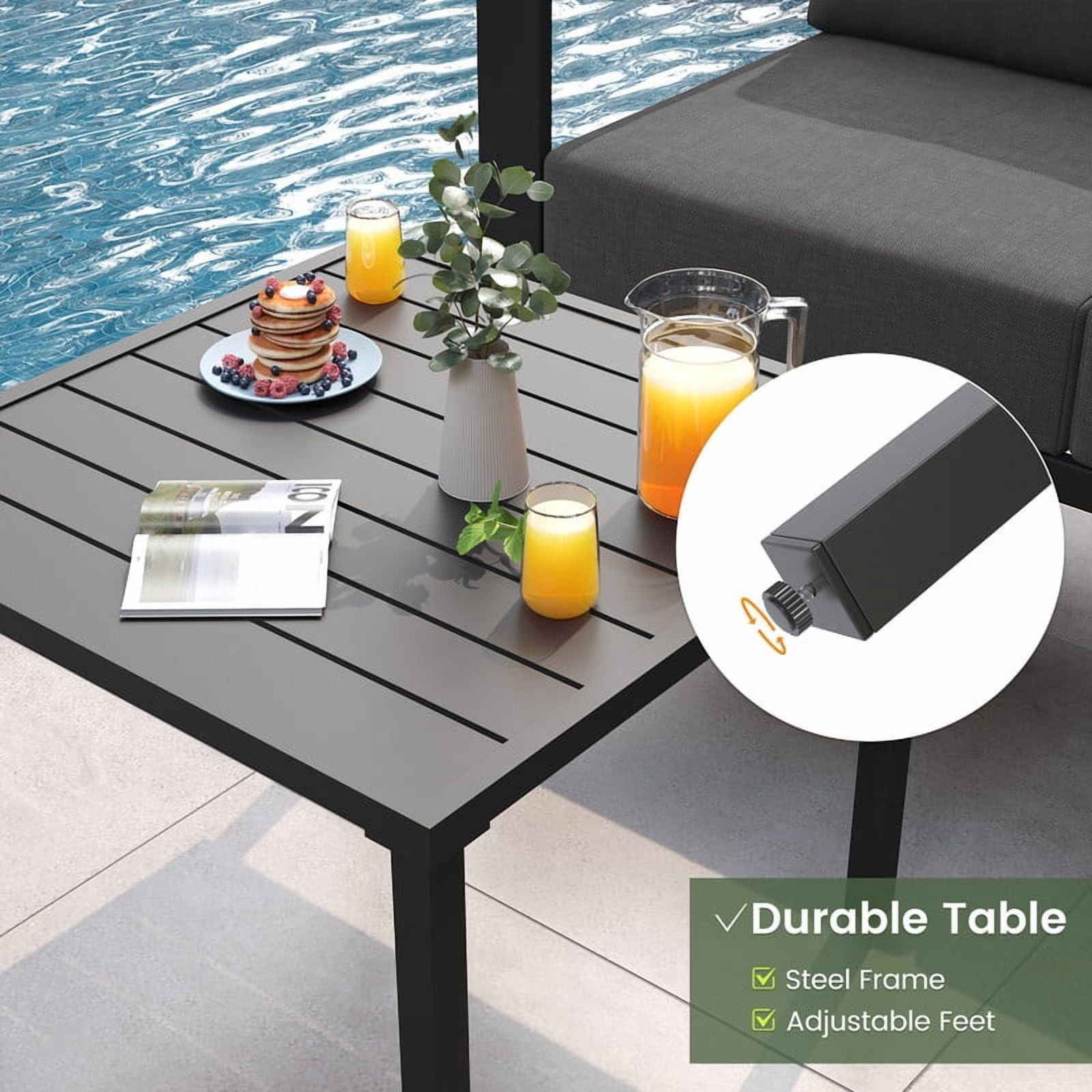 ELPOSUN 6 Pieces Patio Furniture Sets with 6" Thick Olefin Cushions, Metal Outdoor Sectional Furniture L Shape Patio Conversation Sets for Garden, Backyard, Black Frame, Gray