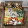 thumbnail image 2 of Hello Fall Persian Football Welcome Autumn with Leaves Pumpkins Quilt Bedding Set Cat Lover Kitten Owner Gifts 1 Blanket Bed Cover 2 Pillowcases - 00012, 2 of 5