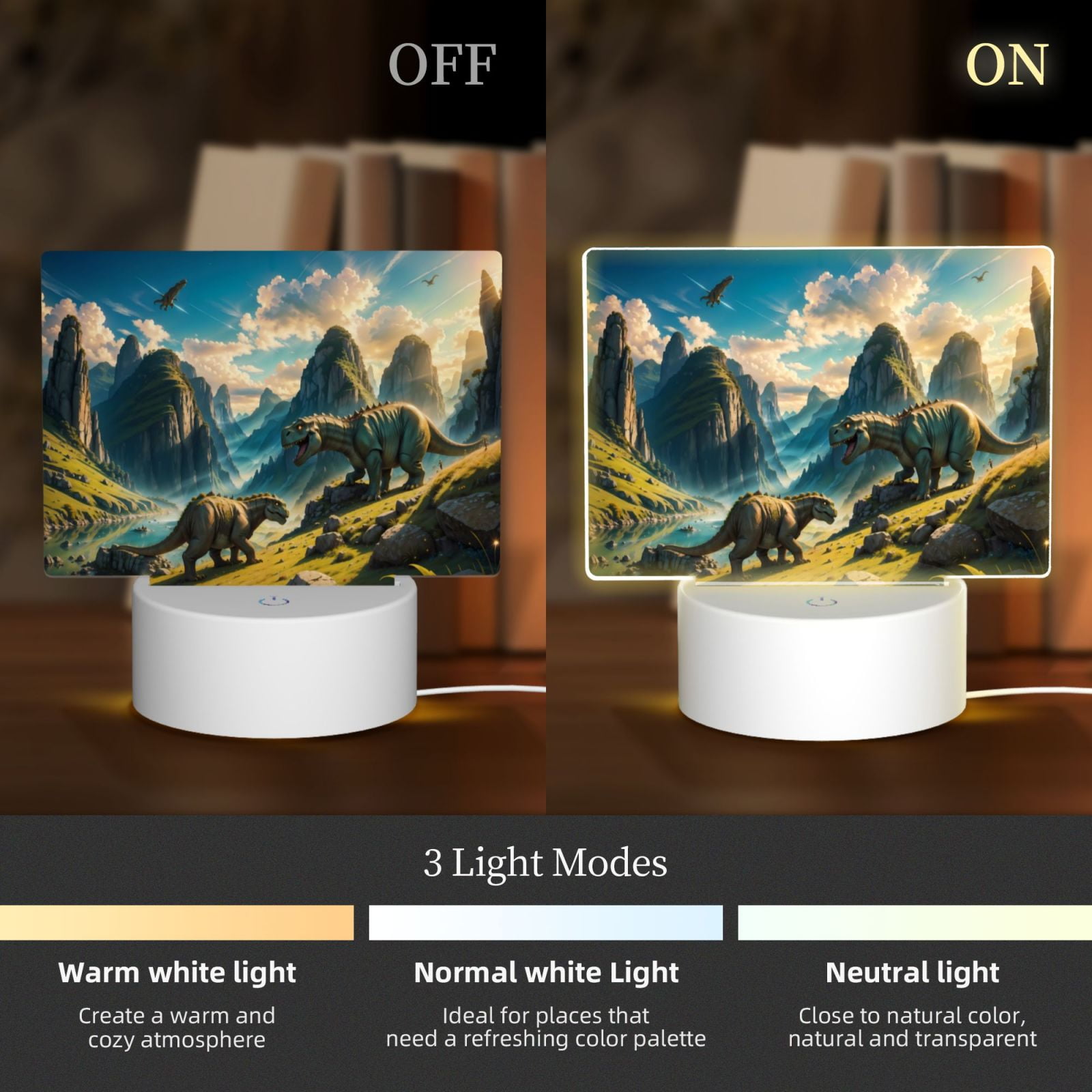 Kdxio Valley River Dinosaur Rectangular Acrylic Night Light Acrylic Sleep Night Light Friend Gifts for Birthday Gifts for Women Teens Boys Girls