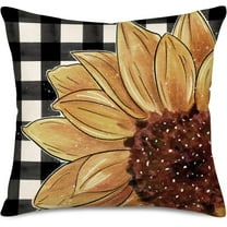 Summer Sunflower Pillow Covers 20x20 Inch Black White Buffalo Plaid with Spring Sunflower Throw Pillow Cases Seasonal Floral Farmhouse Decorative Pillows Cushion Cover for Sofa Couch