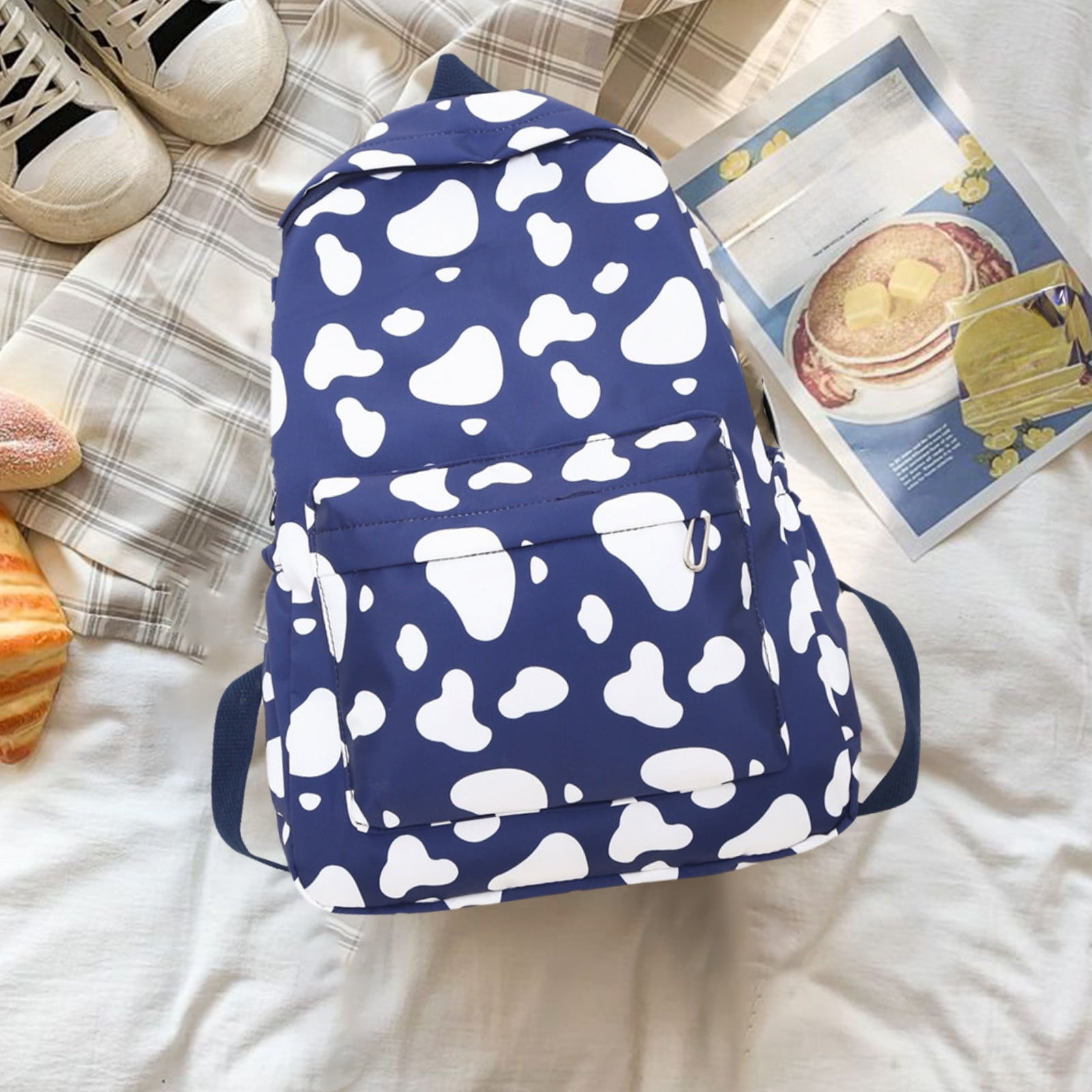 Herunwer Cute Cow Print Backpack, Fashionable And Versatile, Large Capacity Backpack, Forest Style, Small Fresh, Junior High School And High School Student Backpack