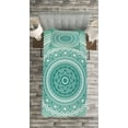thumbnail image 3 of Teal Ombre Bedspread Set Twin Size, Mandala Pattern Boho Style Floral Dots and Stripes with Petals Ethnic Print, Quilted 3 Piece Decor Coverlet Set with Pillow Sham, Teal and White, by Ambesonne, 3 of 3