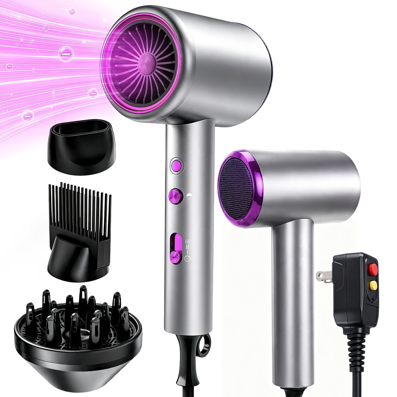 Ionic Hair Dryer with Diffuser, Professional 2000W Blow Dryer with Comb Nozzle & Concentrator Attachments for Smooth, Frizz-Free Hair Styling