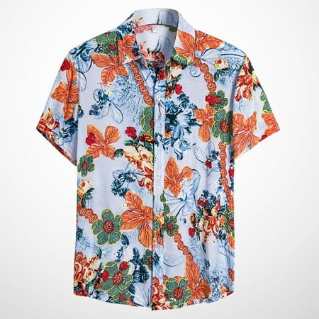 

Shirt Shirts Men Beach Summer Floral Tropical Aloha Short Sleeve Mens Printed Cotton Palm Leaf Casual