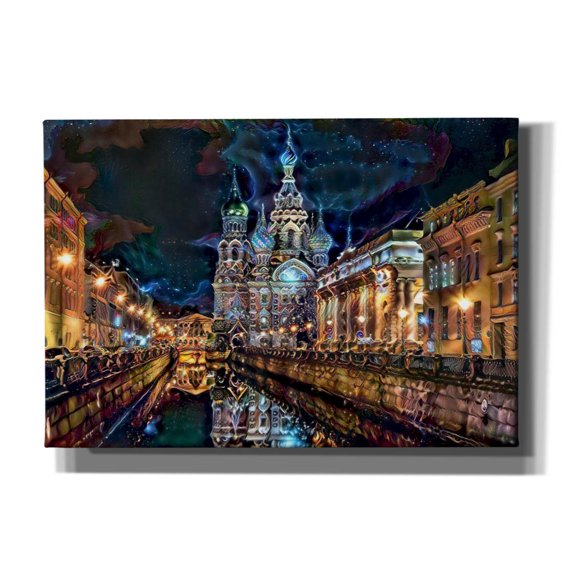Epic Graffiti 'Saint Petersburg Russia Church of the Savior on Spilled Blood at night' by Pedro Gavidia, Canvas Wall Art, 26"x18"