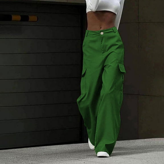 AGWOLF Wide Leg Cargo Pants for Women Casual Baggy High Waist Pant Boyfriend Y2K Streetwear Pockets Trousers
