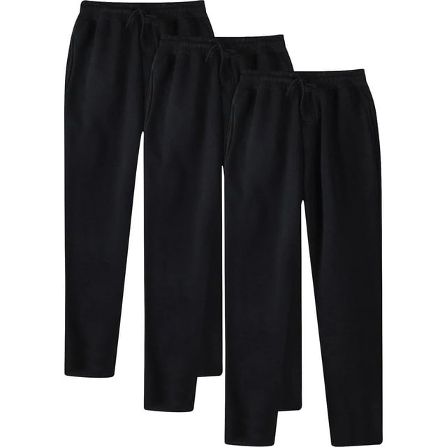RXIRUCGD Men's Fashion Drawstring Elastic Waist Solid Color Casual Sweat Length Pants 3 PC, Black, Size: S