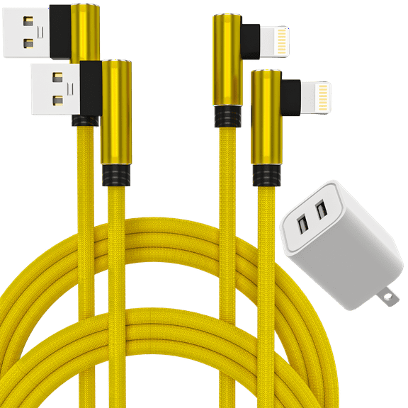 Chargers, 2-Pack Certified Charging Cable Cords 2.4amp Travel Power Adapter Dual Port Cube Compatible with iPhone X/8/7 Plus/ 6S / 6 Plus /5/5S/5C/XS/XR/XS Max/iPad/iPro Case, Yellow