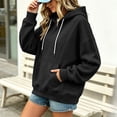 thumbnail image 2 of Tqcoqu Women's Drawstring Hooded Sweatshirt, Oversized Drop Shoulder Pullover With Kangaroo Pocket Ribbed Cuffs Soft Brushed Knit Casual Hoodie, 2 of 7