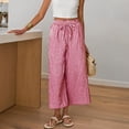 thumbnail image 4 of Wide Leg Plaid Pants with Pockets Women High Waist Drawstring Fashion Casual Trousers Versatile Comfy Pants, 4 of 6