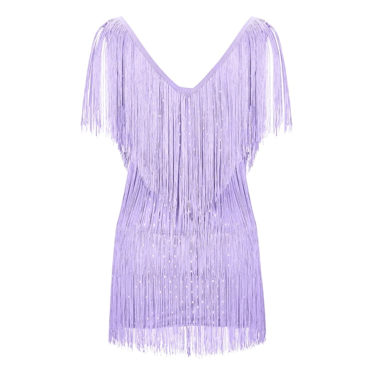 purple fringe dress plus size Jalioing Sequin Fringe Cami Dress for Women Plus Size Dresses Party  Sleeveless Sparkly Slim Tassel Sundress (Large, Purple)