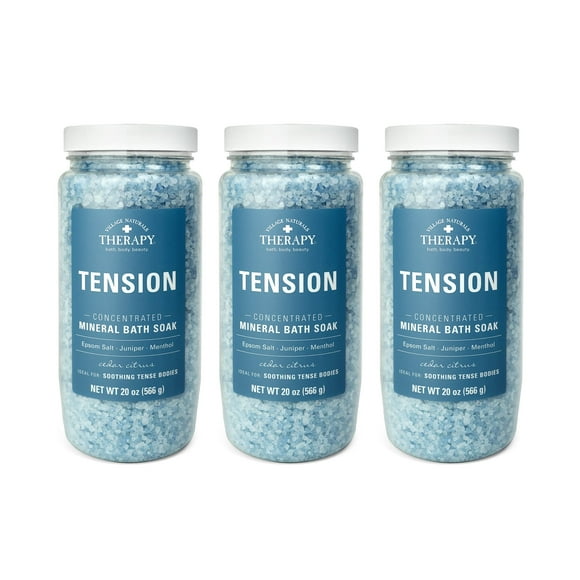 Bath Soak Village Naturals Therapy Tension, 600 ml, paquete de 3