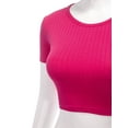 thumbnail image 4 of FashionMille Women's Basic Solid Crew Neck Stretch Ribbed Knit Short Sleeve Crop T Shirt Top, 4 of 5