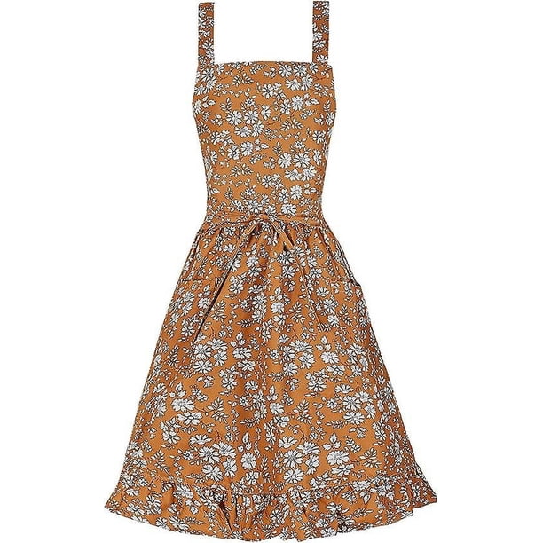 Delantal vintage para mujer con bolsillos, bonitos delantales de chef florales para cocina, hornear, jardinería