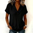 thumbnail image 2 of Linen Tops for Women Shawl Collar V Neck Short Sleeve Gauze Shirts Summer Lightweight Dressy Casual Blouses Black M, 2 of 6
