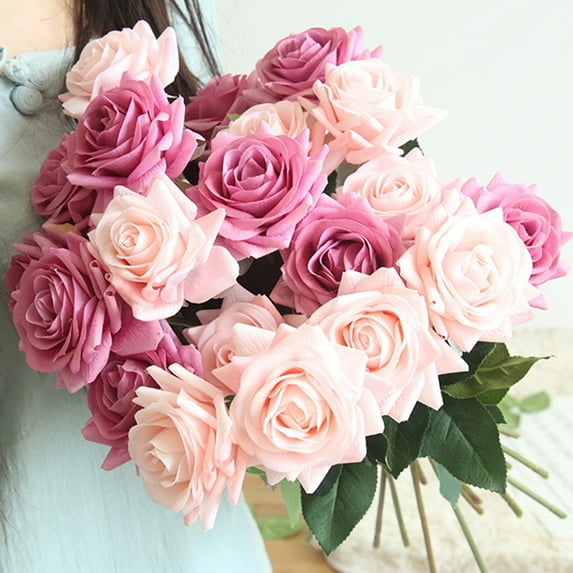 Visland 4PCS Real Touch Artificial Fake Rose Flowers Roses for Dining Table Home Decoration Wedding Decoration