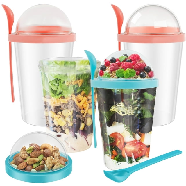 EASTIN Set of 4 Breakfast On the Go Cups Take and Go Yogurt Cup with Topping Cereal or Oatmeal Container