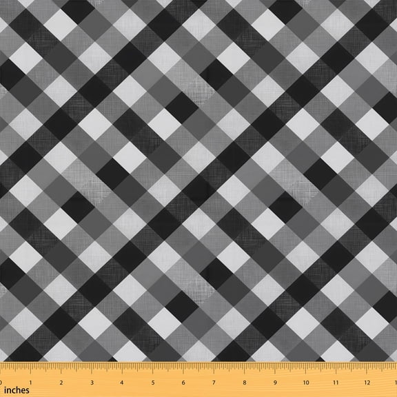 Erosebridal Grey Black Gingham Fabric by the Yard 1 Yard, Modern Plaid Check Home Decor Fabric by the Yard