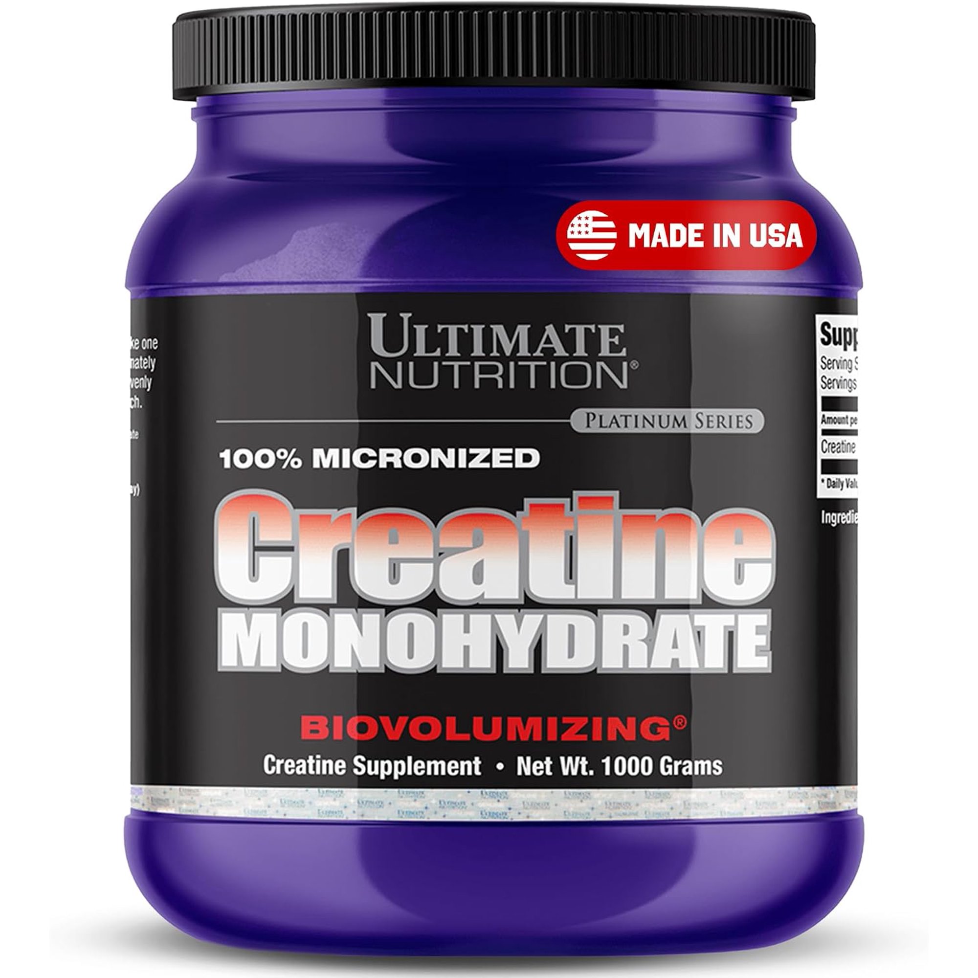 Ultimate Nutrition Unflavored Micronized Creatine Monohydrate Powder for Men & Women, 1000g - Workout Performance Supplement for Muscle Growth & Strength Building - Keto-Friendly & Gluten-Free