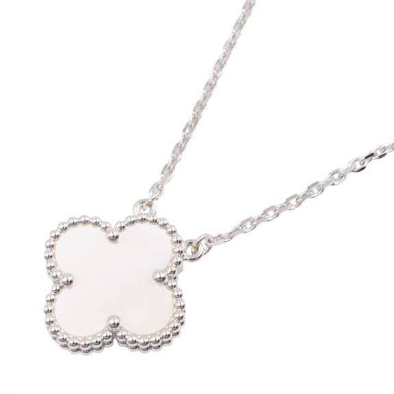 Pre-Owned Van Cleef & Arpels Vintage Alhambra Mother of Pearl Necklace, 18K White Gold (18KWG),...