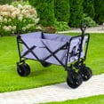 thumbnail image 2 of 100L Collapsible Folding Beach Wagon Cart With 220Lbs Large Capacity, Wagons Carts Heavy Duty Foldable With Big Wheels For Sand, Garden, Camping,Purple, 2 of 10