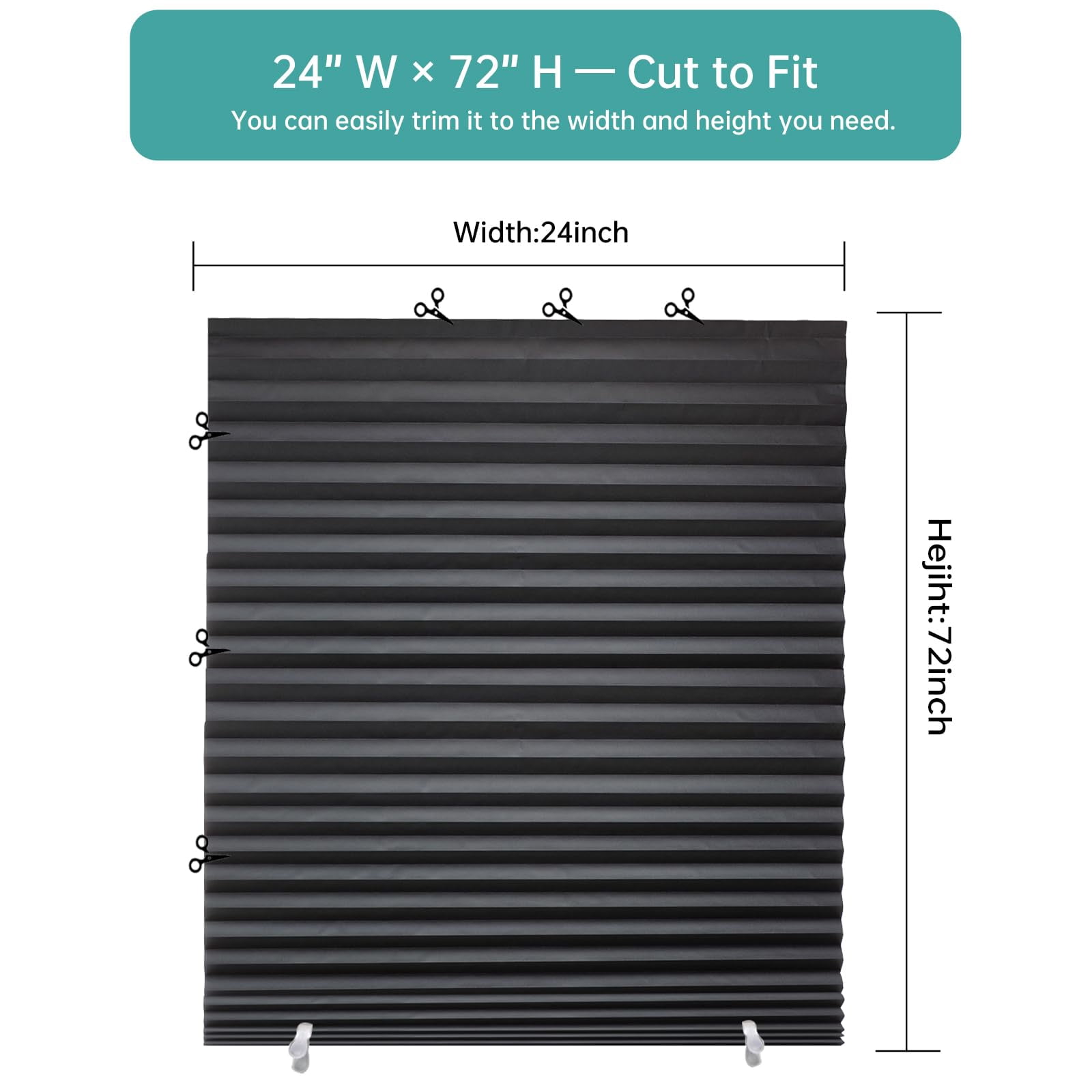 6 Pack Temporary Shades  Pleated Paper Blinds For Indoor Windows Cut To Size Adhesive No Tools Drilling Office Bedroom Living Room 24" W X 72" H Black
