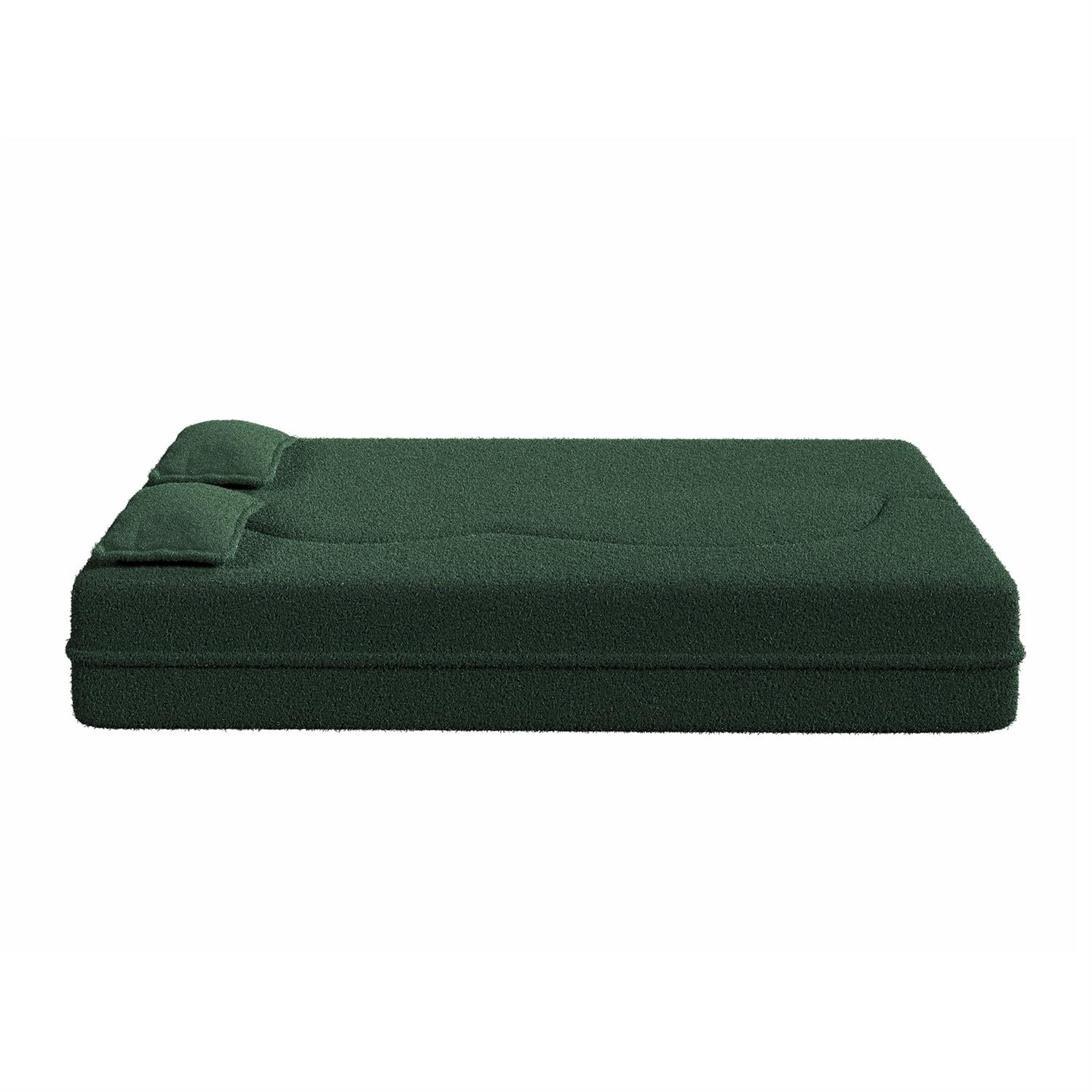 Demi Bonn 78" Modern Floor Sofa Bed with 2 Pillows, Convertible Teddy Fabric Full Size 15" Foam Mattress, No Assembly, Stylish Sleeper Couch for Living Room, Green
